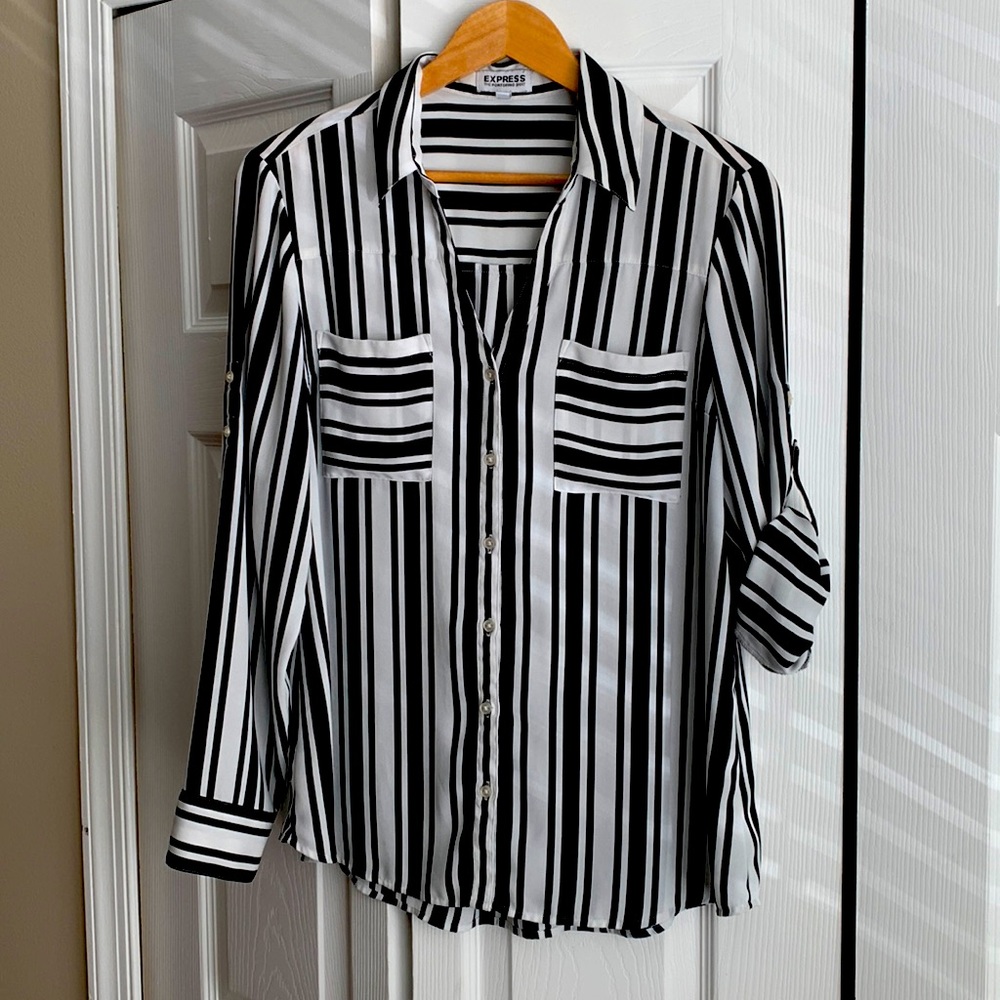 EXPRESS The Portofino Shirt, black white size Large